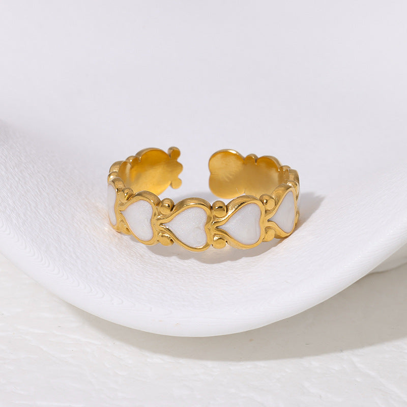 Anillo Ajustable de Acero de Titanio con Forma de Corazón Minimalista y Baño de Oro de 18K para Mujer