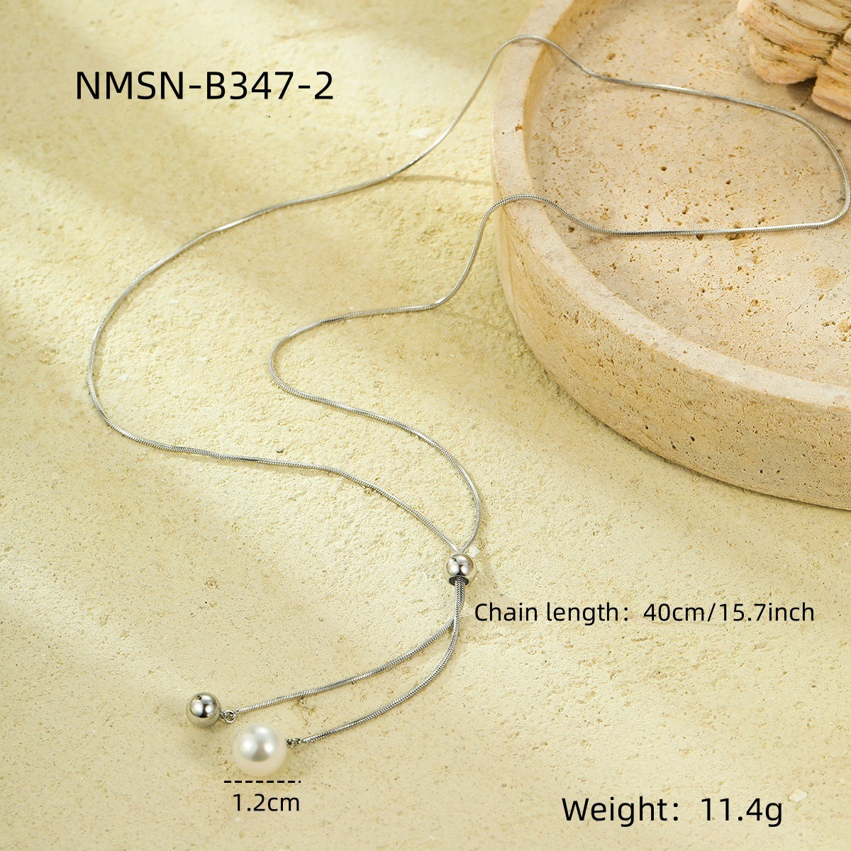Collana Lunga Regolabile in Acciaio Inossidabile con Perle e Design Geometrico, Stile OL, alla Moda per Donna