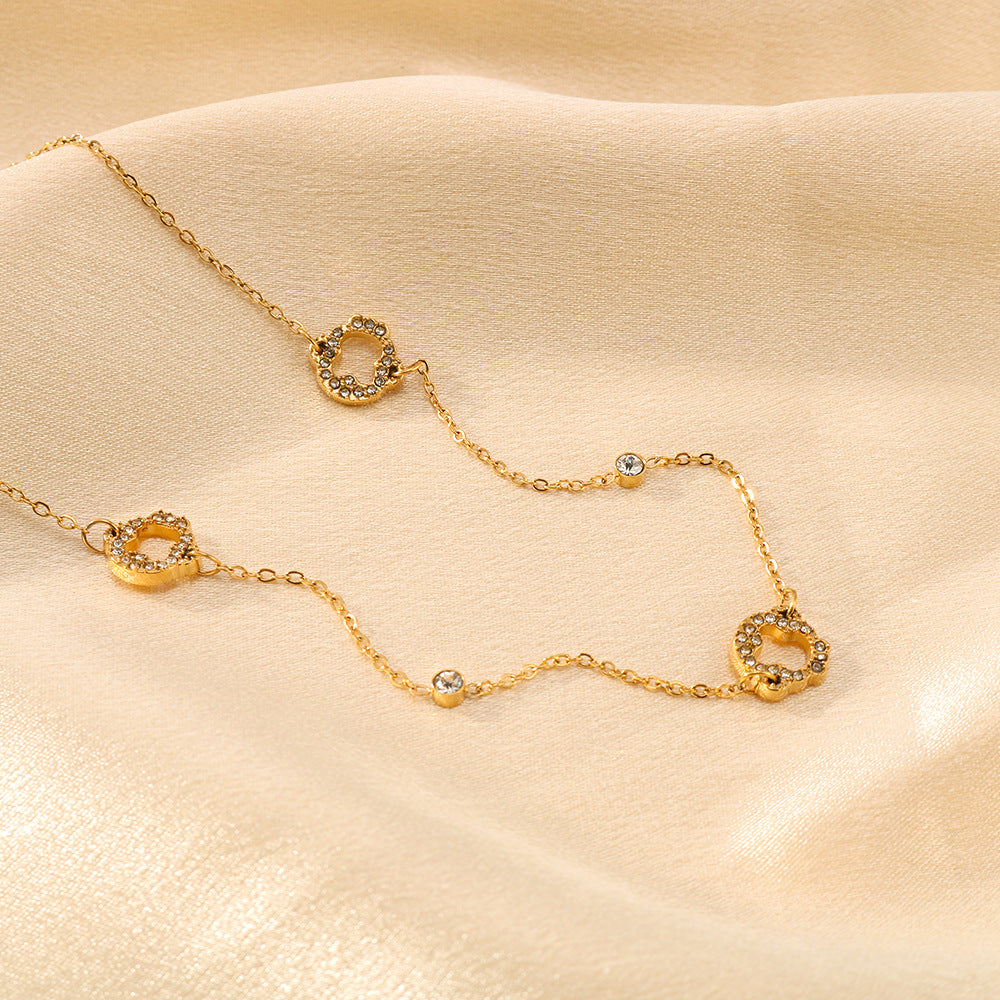Collana Pendente a Cerchio Geometrico in Stile INS Francese Retrò in Acciaio Inossidabile con Placcatura in Oro 18K da Donna