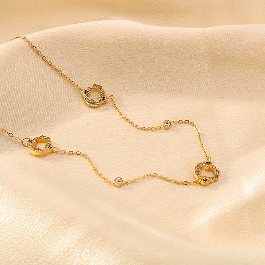 Collana Pendente a Cerchio Geometrico in Stile INS Francese Retrò in Acciaio Inossidabile con Placcatura in Oro 18K da Donna