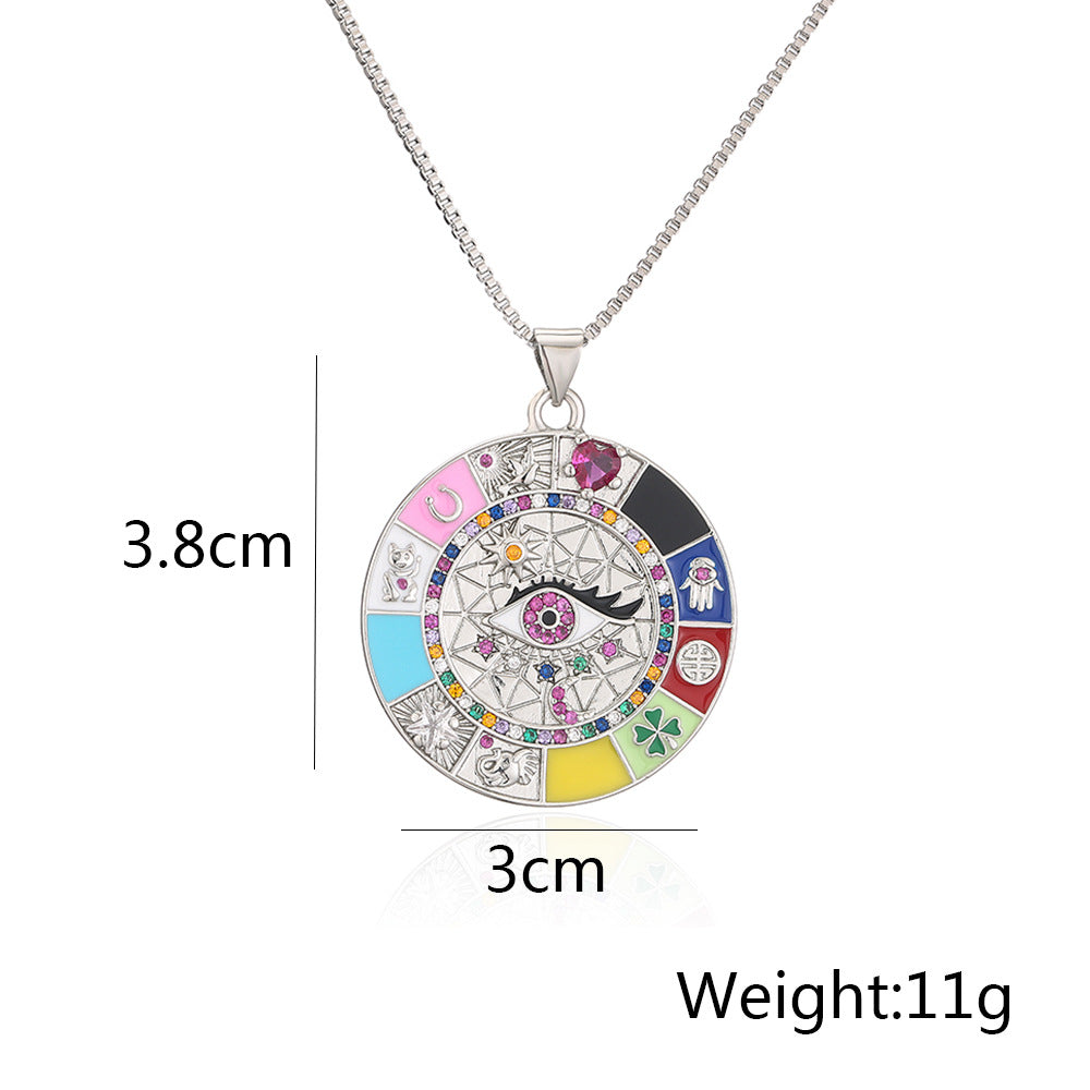 Bohemian Style Geometric Shaped Enamel Zircon Eye Pendant Necklace for Women