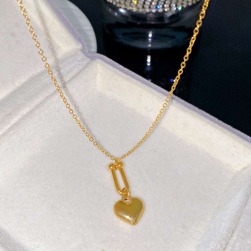 Sweet Sporty Heart Floral Plated Titanium Steel Necklace with Brass Pendant for Women