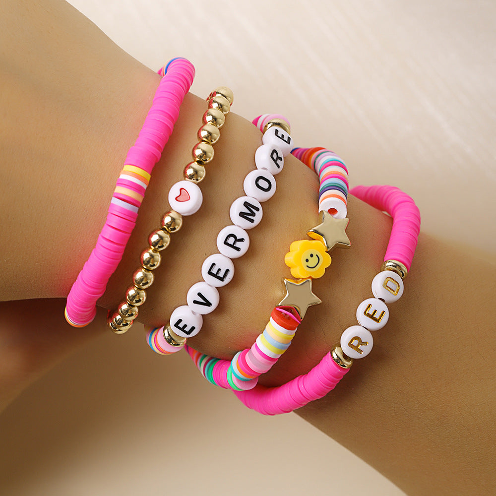 Bohemian Handmade Geometric Round Polymer Clay and Seed Bead Bracelet Set for Women and Men