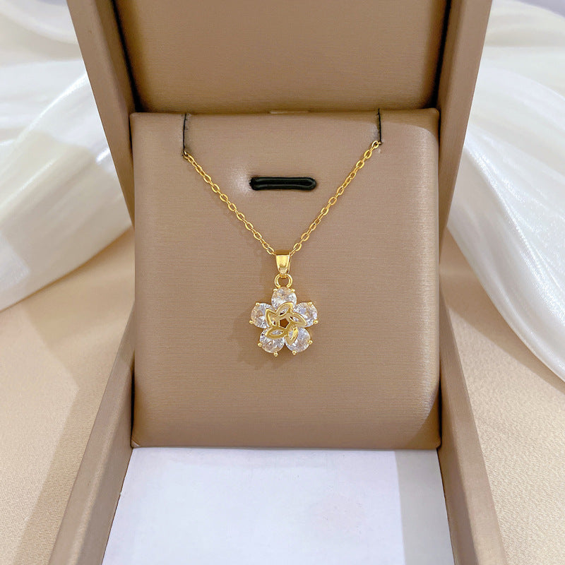 Collar de acero de titanio geométrico minimalista de lujo con incrustaciones de diamantes de imitación para mujer