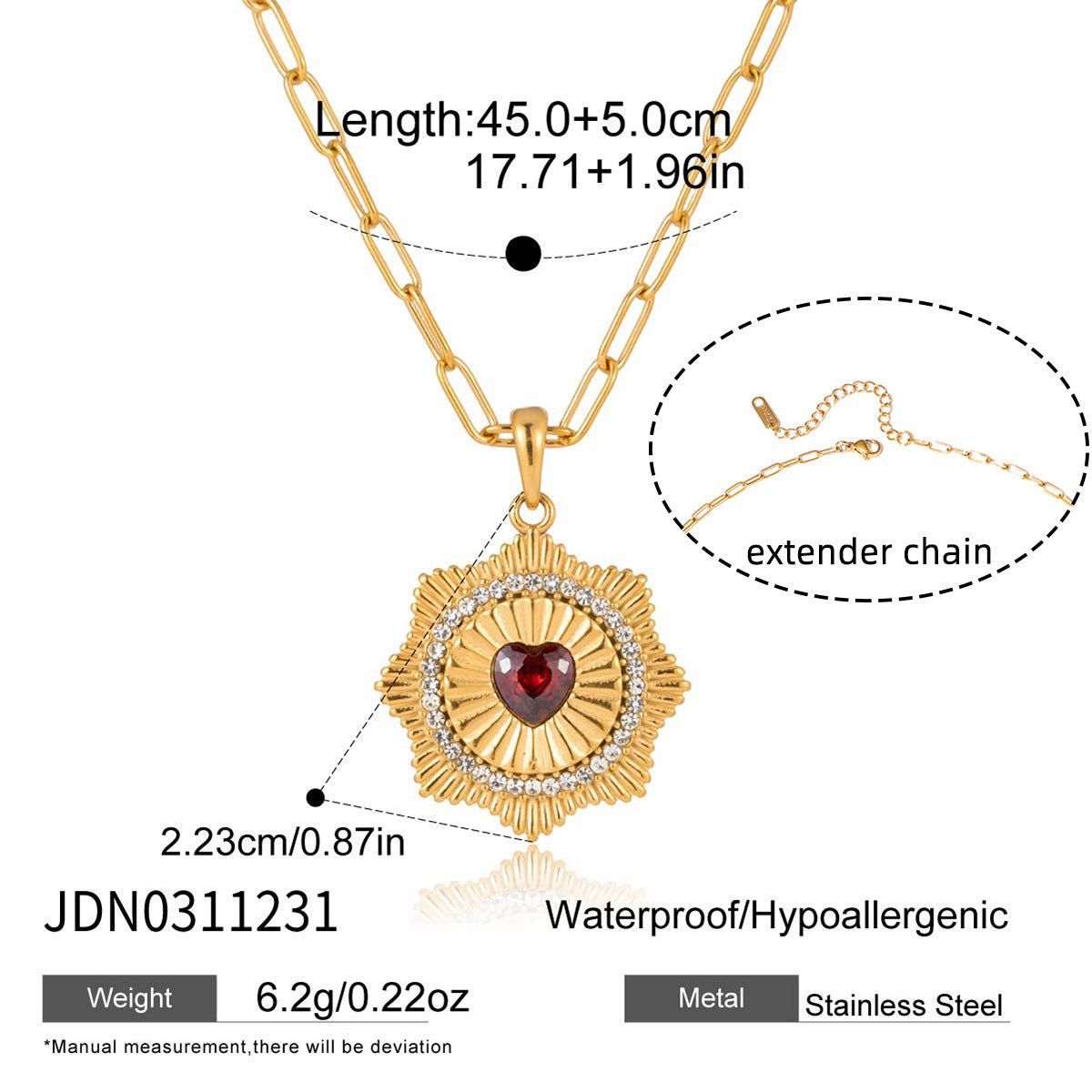 Collana Minimalista in Acciaio Inossidabile a Forma di Cuore con Placcatura in Oro Sottovuoto PVD da Donna Ciondolo Catena Gioielli