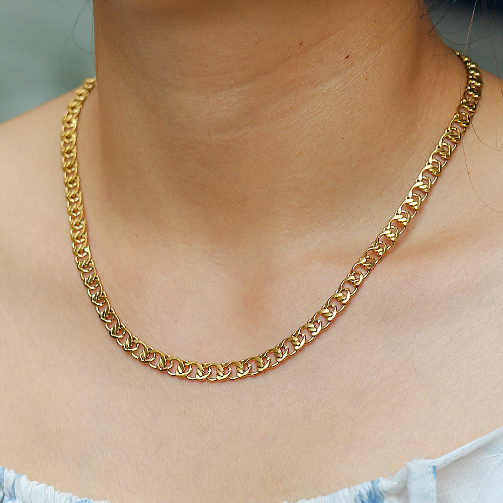 Collana con clavicola placcata in acciaio inossidabile a forma di U, stile hip hop, da donna e da uomo, con catena a maglie ritorte