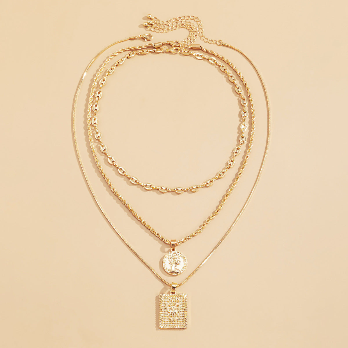 Ethnic Hip-hop Geometric Figure Pendant Plated Alloy Necklace Singapore Chain Women's Jewelry