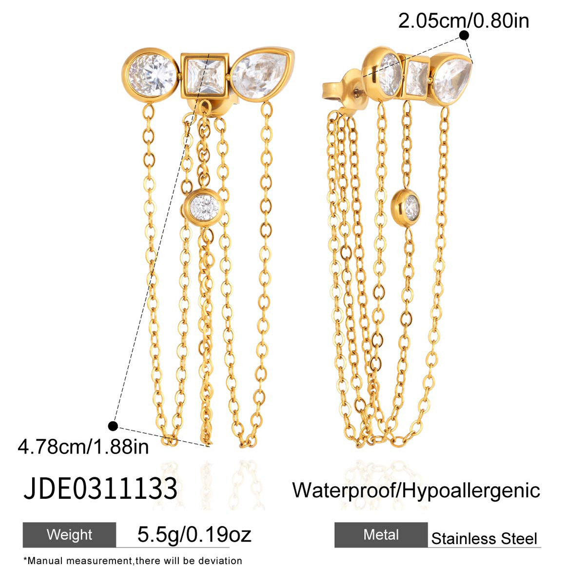 Orecchini a Nappa Geometrici in Acciaio Inossidabile con Strass Placcati per Donna