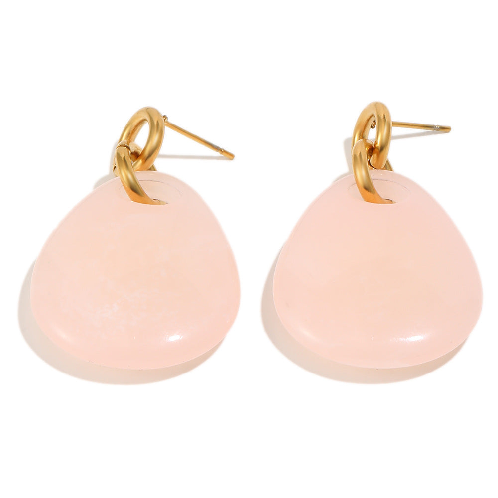 Elegant Minimalist Oval Acrylic and 18K Gold Plated Stainless Steel Round Hoop Earrings for Women