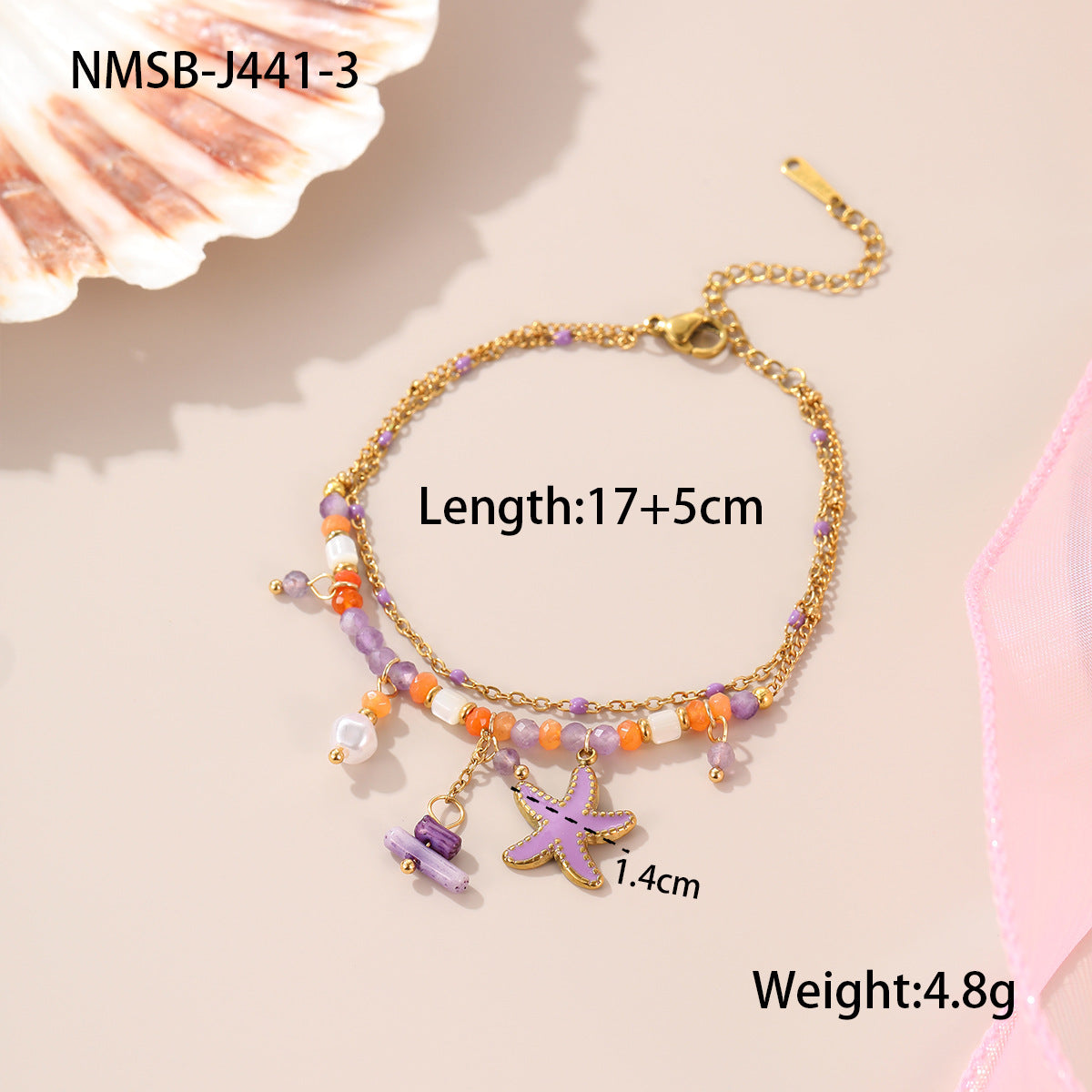 Bohemian Style Starfish and Floral Pattern Stainless Steel Plated Bracelet for Women with Geometric Design and Fresh Aesthetic