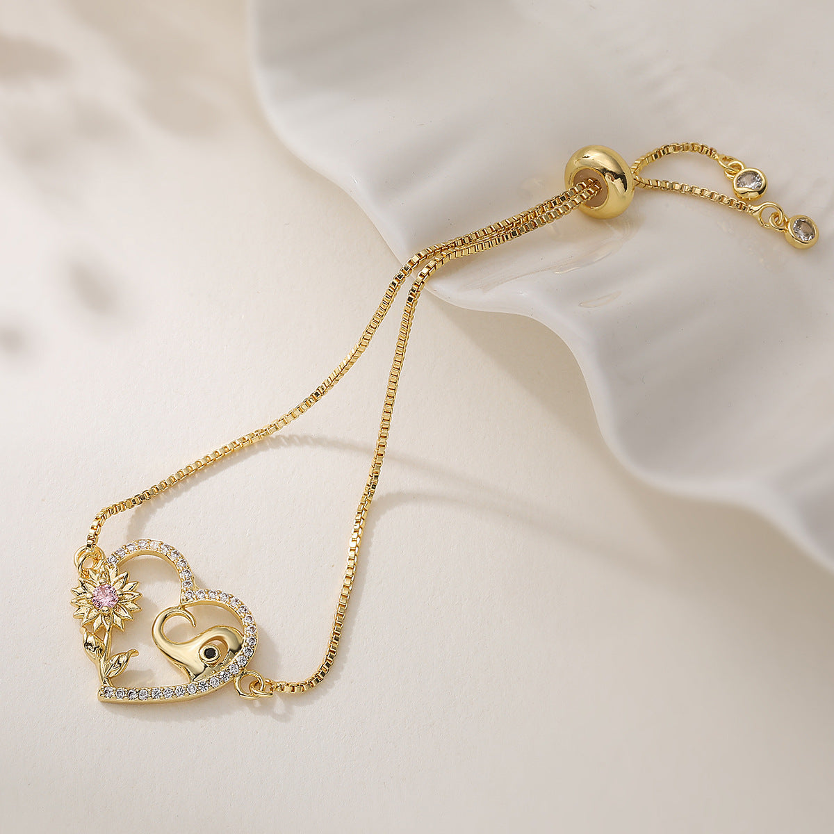 Luxury Minimalist Gold Plated Brass Geometric Elephant Bracelet with Cubic Zirconia for Women