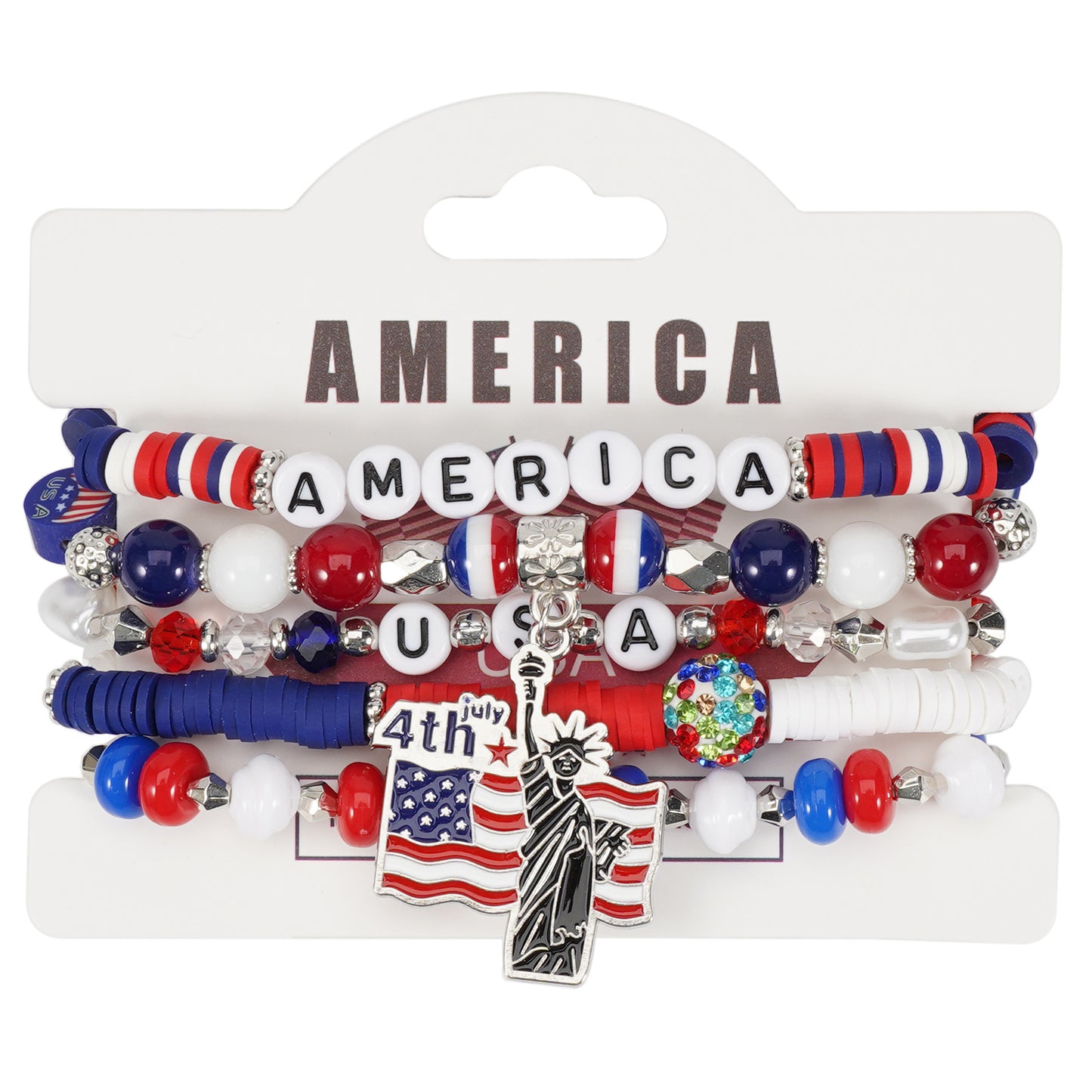 Geometric Crystal Beaded Bracelet Unisex American Flag Style
