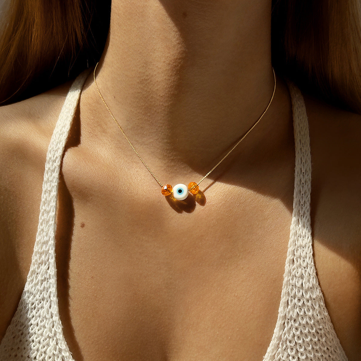 Minimalist Acrylic Eye Pendant Alloy Plated Necklace for Women