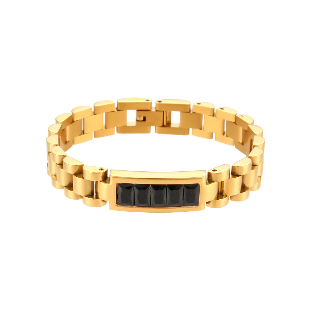 Fashionable Geometric Stainless Steel Plated Bracelet with Zirconia Accents for Women Adjustable Watch Band Jewelry