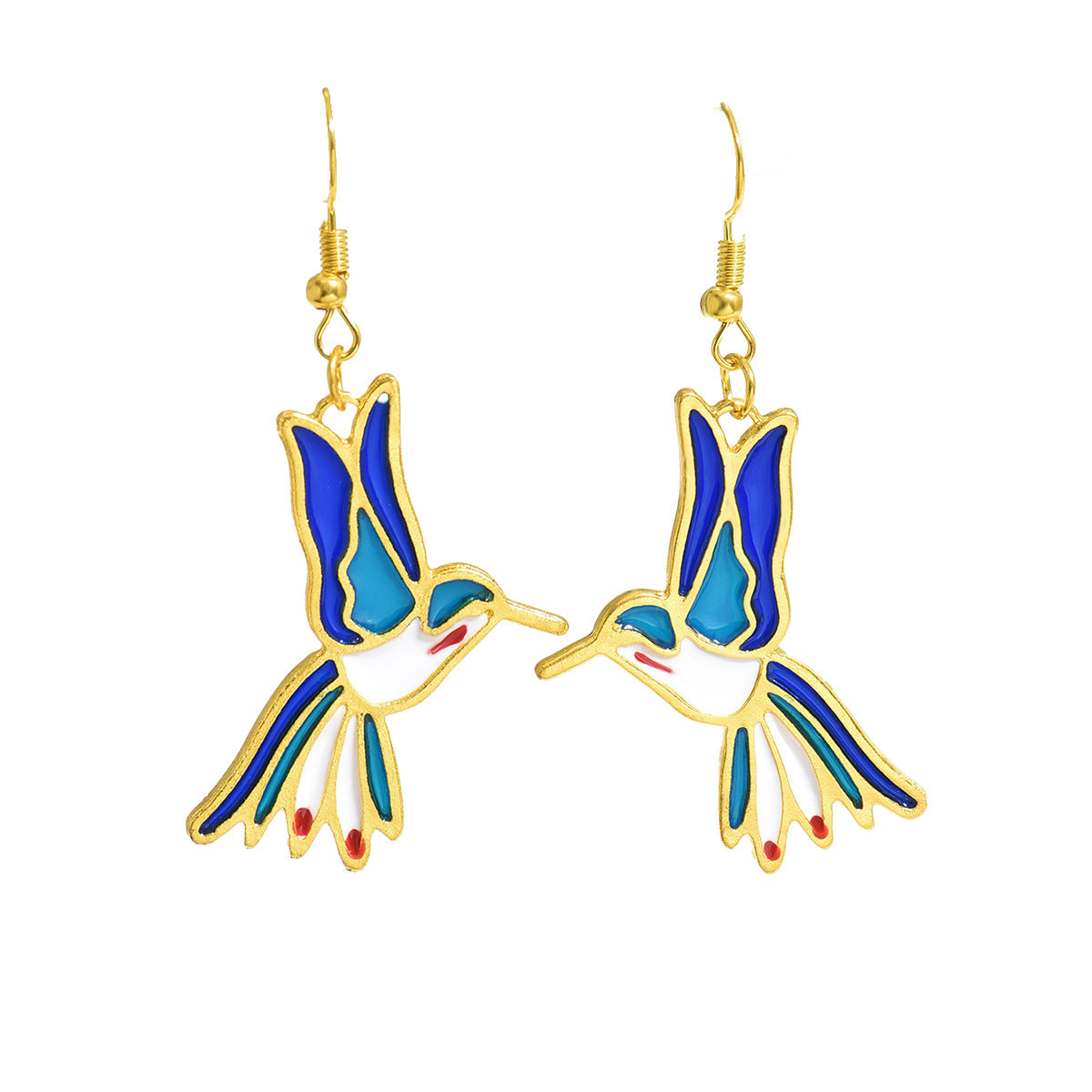 Minimalist Luxe Women's Hummingbird Stud Earrings with Enamel Finish in Geometric and Animal Shape Zinc Alloy