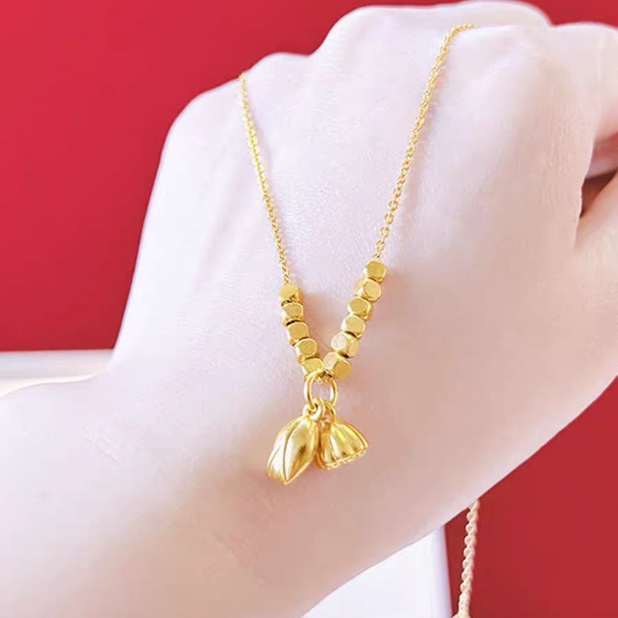 Minimalist Lotus Pendant Necklace for Women in Titanium Steel with Plated Finish and Irregular Design