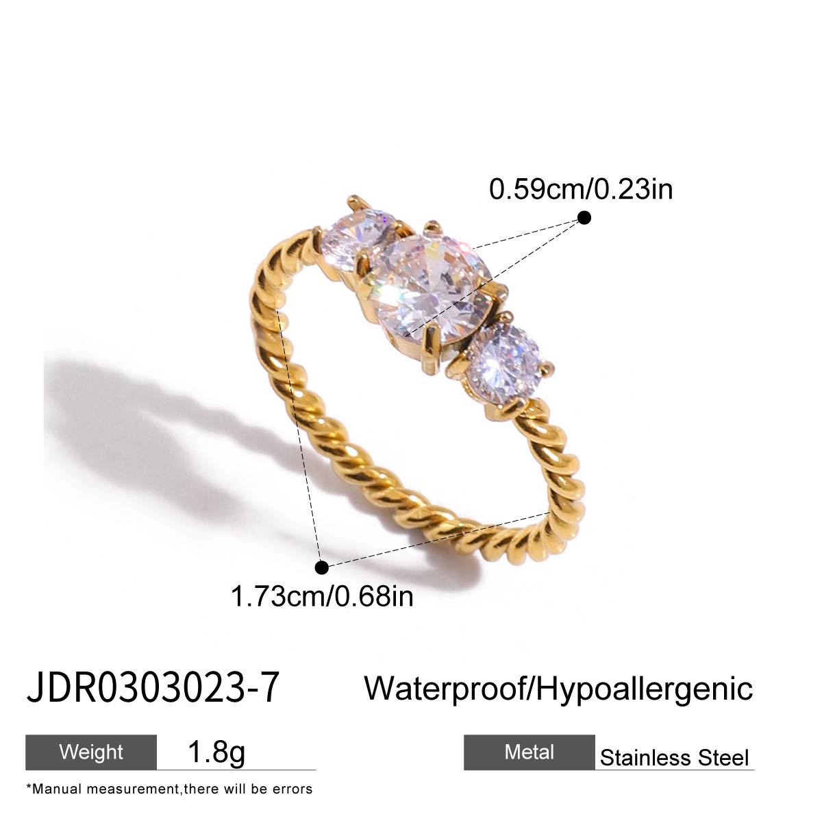 Geometric Stainless Steel Plated Ring with Zirconia for Women, Minimalist Luxury Fashion Accessory