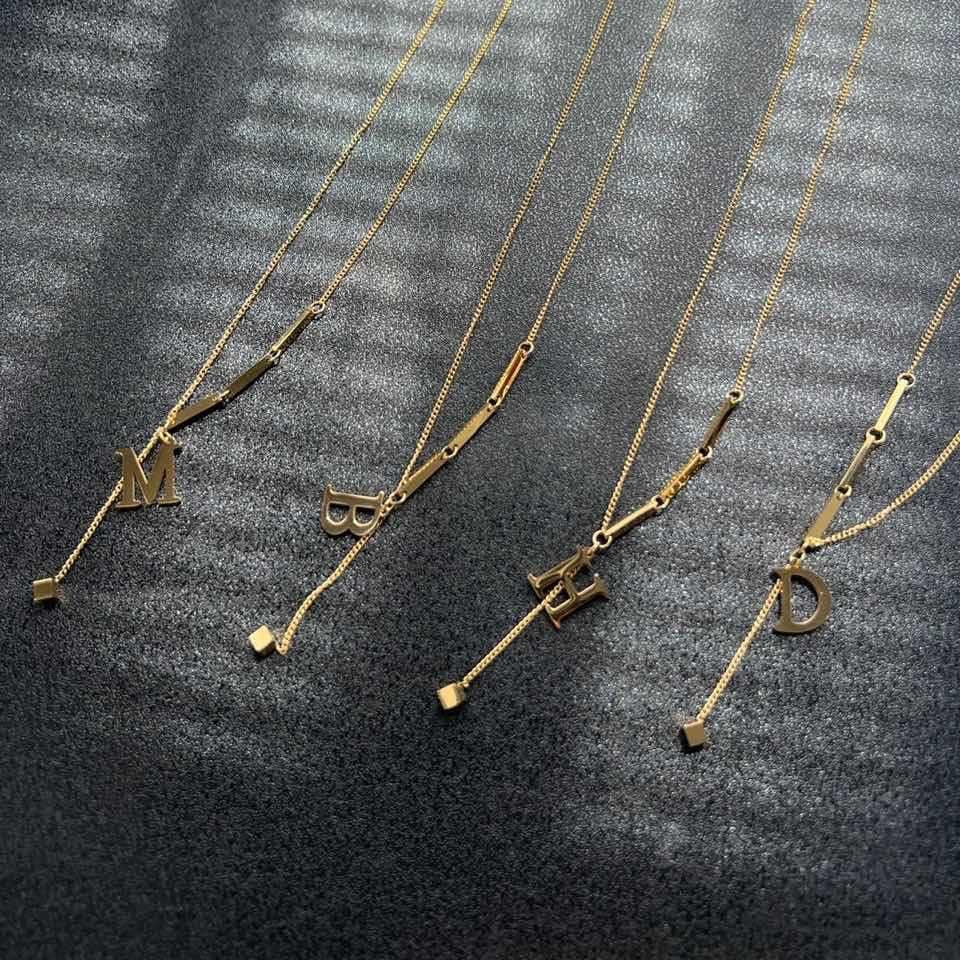 Minimalist Letter D Pendant Necklace in Titanium Steel with Real Gold Plating for Women