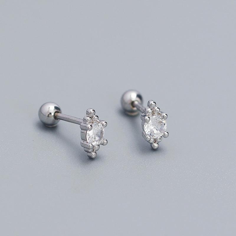 Minimalist 925 Sterling Silver Round Geometric Polka Dot Cubic Zirconia Inlay Stud Earrings