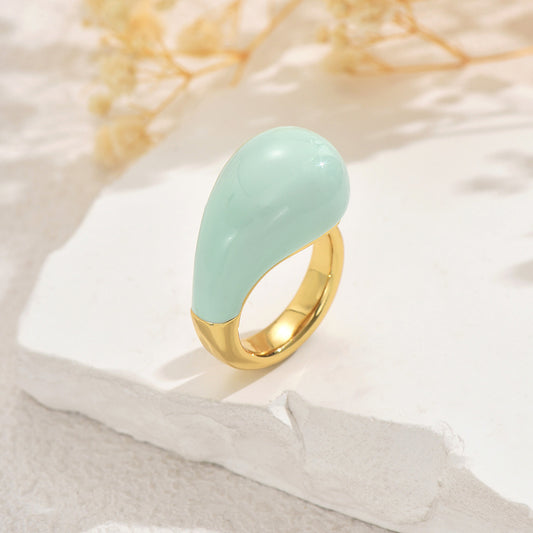 Anello da donna a forma di goccia d'acqua geometrica in rame con finitura smaltata, fascia regolabile alla moda