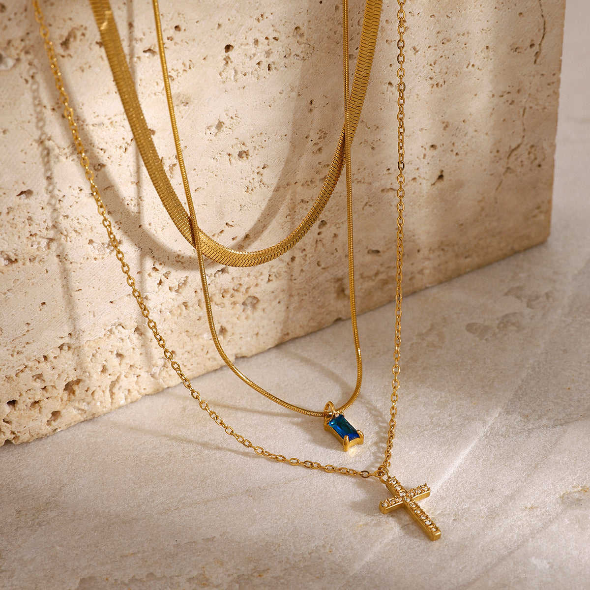 Elegant Geometric Square Stainless Steel Necklace with Titanium Steel Pendant and Cubic Zirconia Inlay for Women