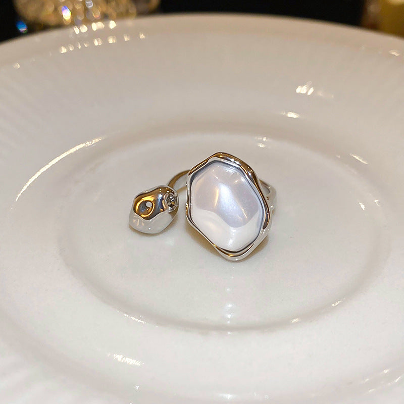 Vintage Irregular Geometric Pearl Ring with Zircon Inlay for Women