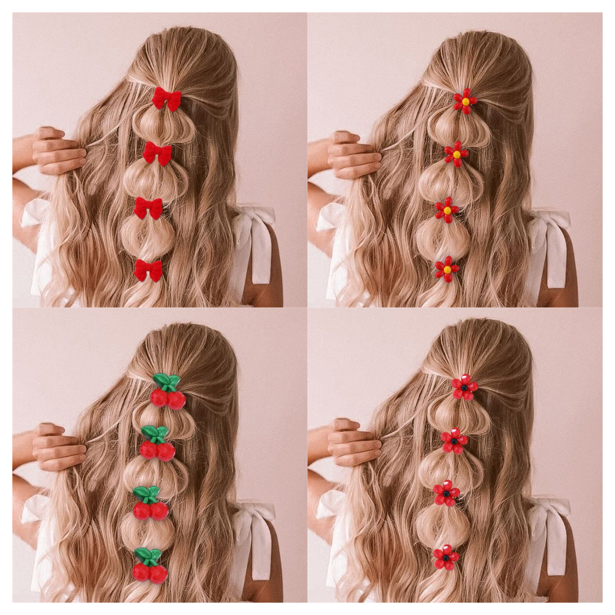 Coletero Floral Minimalista para Niñas - Gomas de Pelo de Punto de Algodón con Estampado de Cerezas y Margaritas en Colores Pastel Macaron