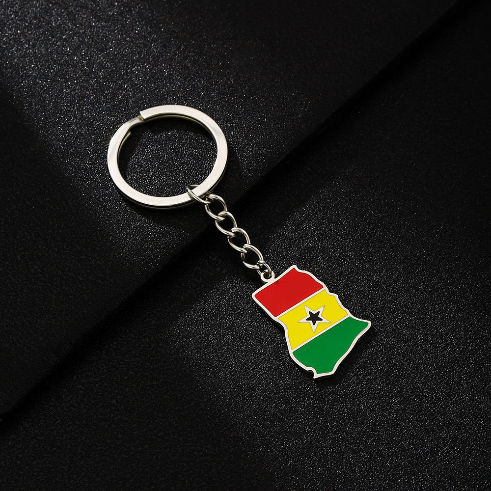 Portachiavi con Ciondolo Vintage in Stile Etnico Smaltato Ghana in Acciaio al Titanio per Uomo e Donna