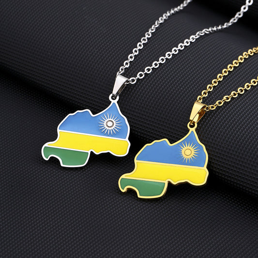 Collana pendente a mappa geometrica in acciaio inossidabile con ciondolo in acciaio al titanio placcato, accessorio di moda unisex