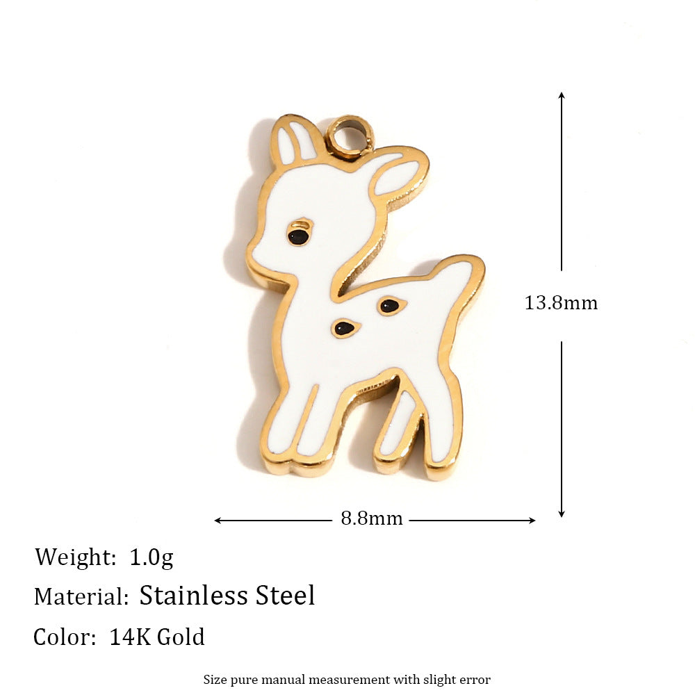 Cute Christmas Reindeer Pendant Necklace for Women Stainless Steel with 14K Gold Plating and Enamel Finish
