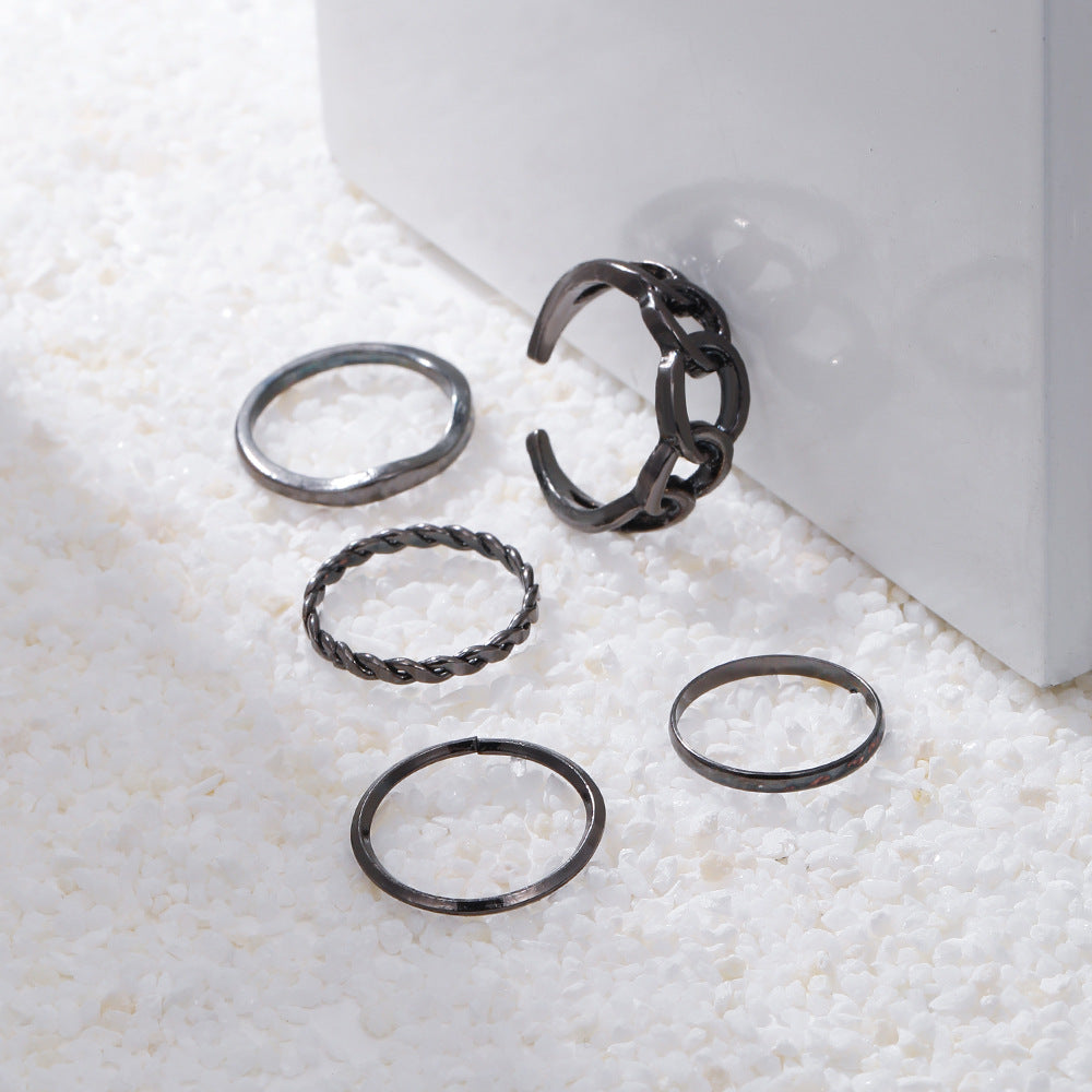 Gothic Vintage Geometric Round Plated Alloy Ring for Women