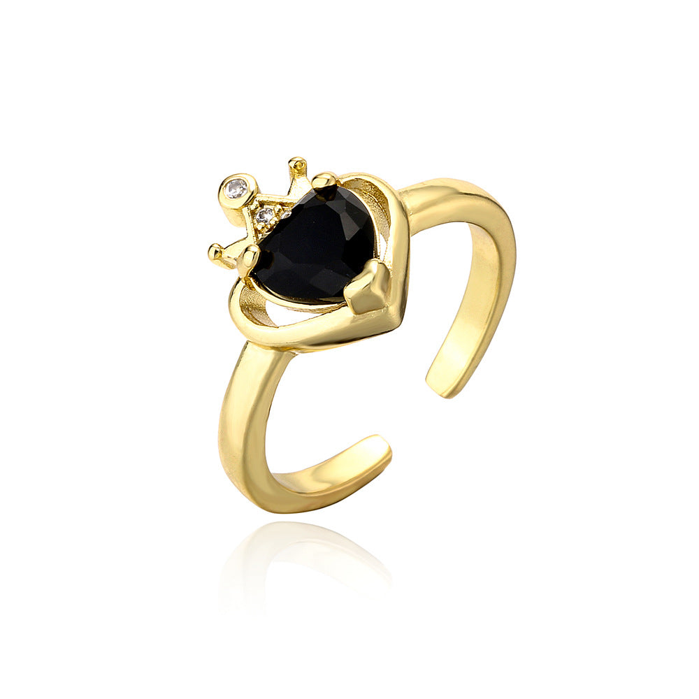 Gold Plated Brass Geometric Heart Micro-inlay Cubic Zirconia Ring for Women