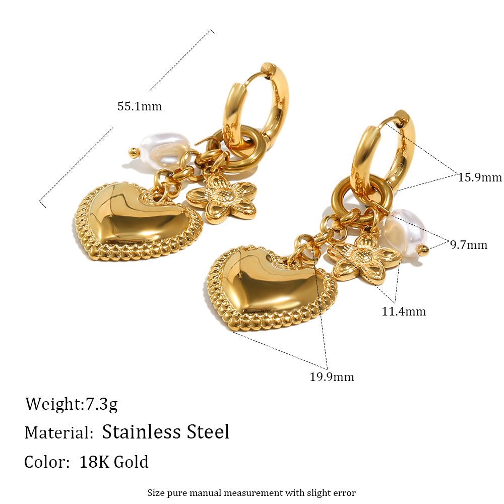 Pendientes de tuerca de mariposa y borde floral de acero inoxidable con baño de oro de 18 quilates para mujer