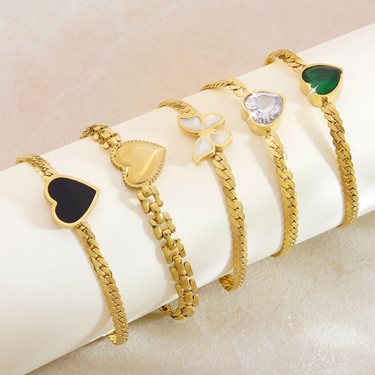 Luxury Stainless Steel Heart Bracelet with Cubic Zirconia Plated Finish for Women