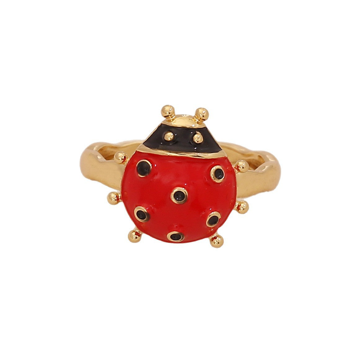 Cute Ladybug Ring in Copper with Enamel Finish for Women, Insect-Shaped Vintage-Inspired Jewelry