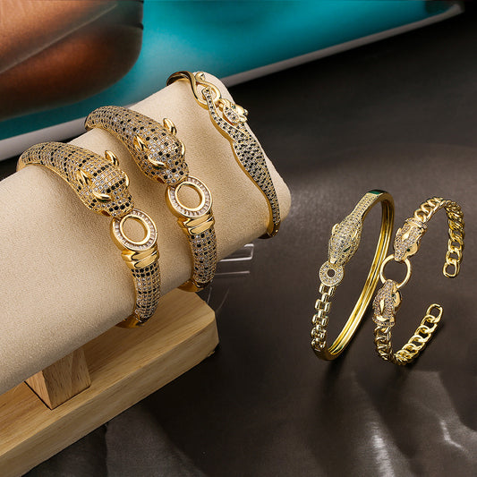 Bracciale da donna Fashion Leopardo Micro-Set Zircone Rame Placcato Oro 18K Lusso Personalità Gioielli