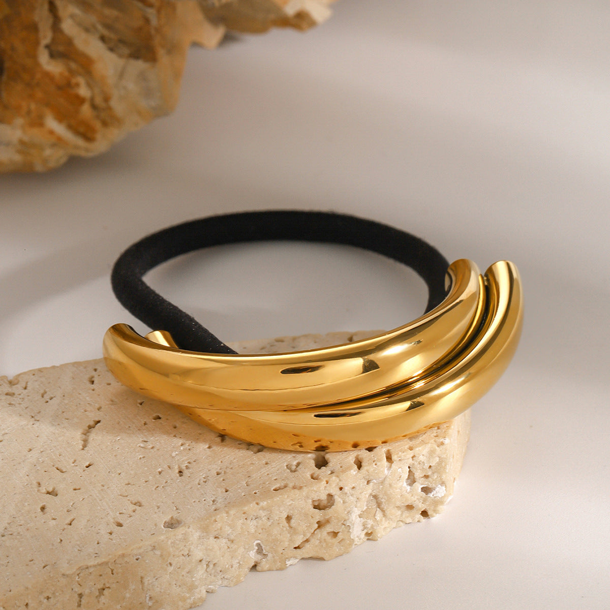 Minimalist Geometric Ring-Shaped Stainless Steel Hair Tie with Plated Finish for High Ponytail
