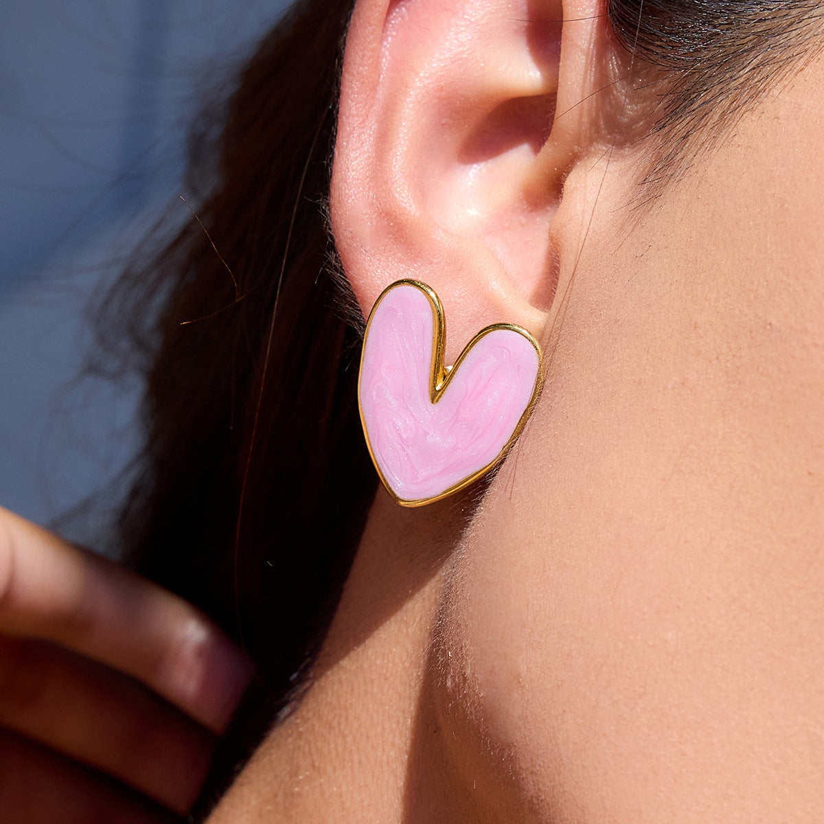 Elegant Heart Stainless Steel Stud Earrings PVD Plated for Women