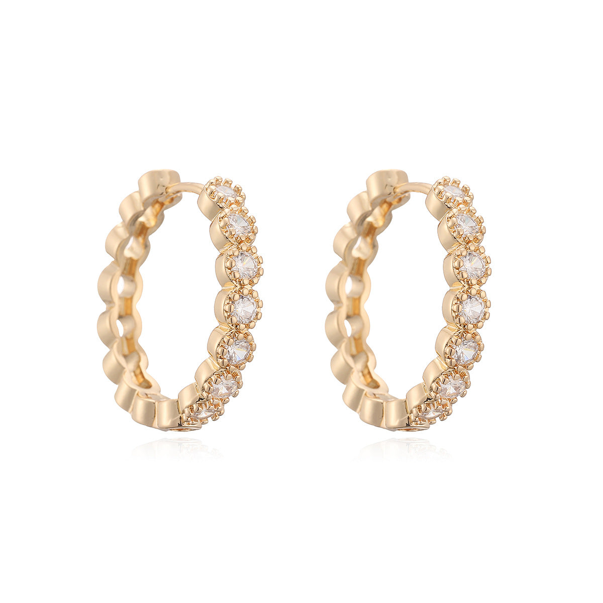 Minimalist Luxury Gold Plated Brass Geometric Hoop Earrings with Cubic Zirconia for Women