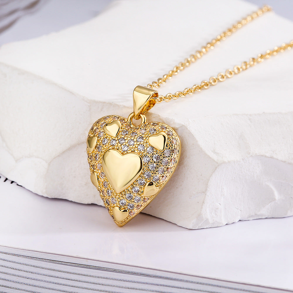 Collana minimalista a forma di cuore in rame placcato oro vero con ciondolo in zircone per donna