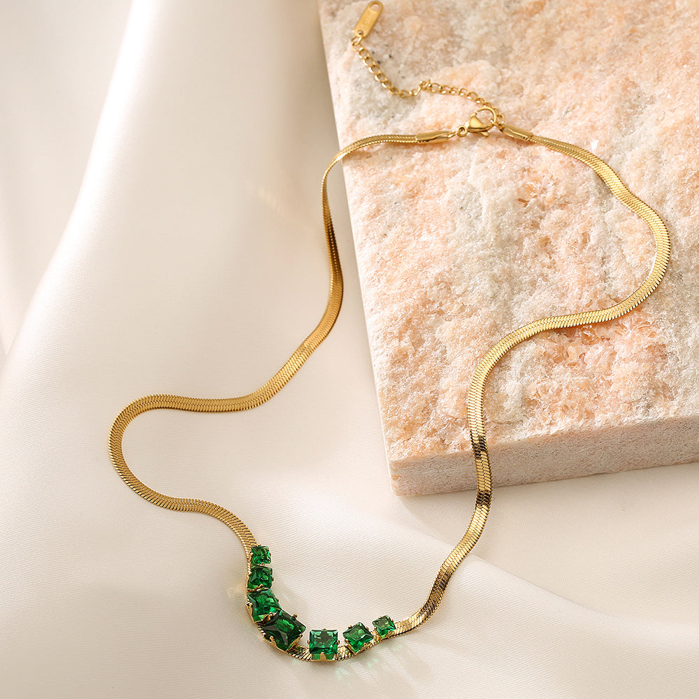 Minimalist Geometric Titanium Steel Necklace with Gold Plating and Zircon Accents for Women