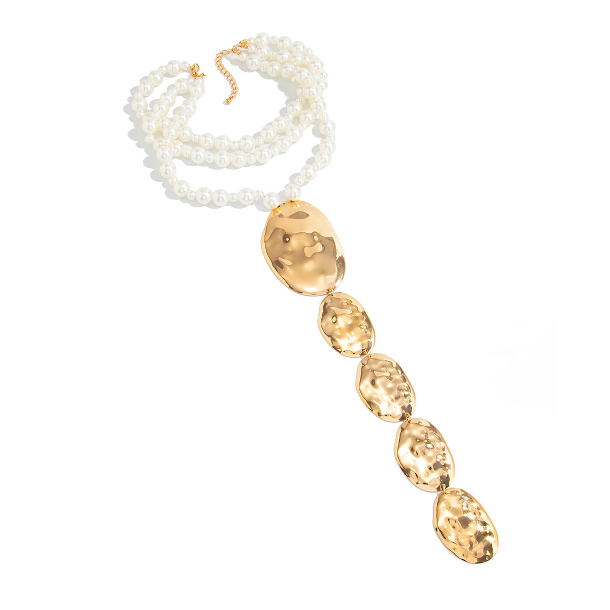Sweet Geometric Oval Pearl Plated Layered Necklace for Women