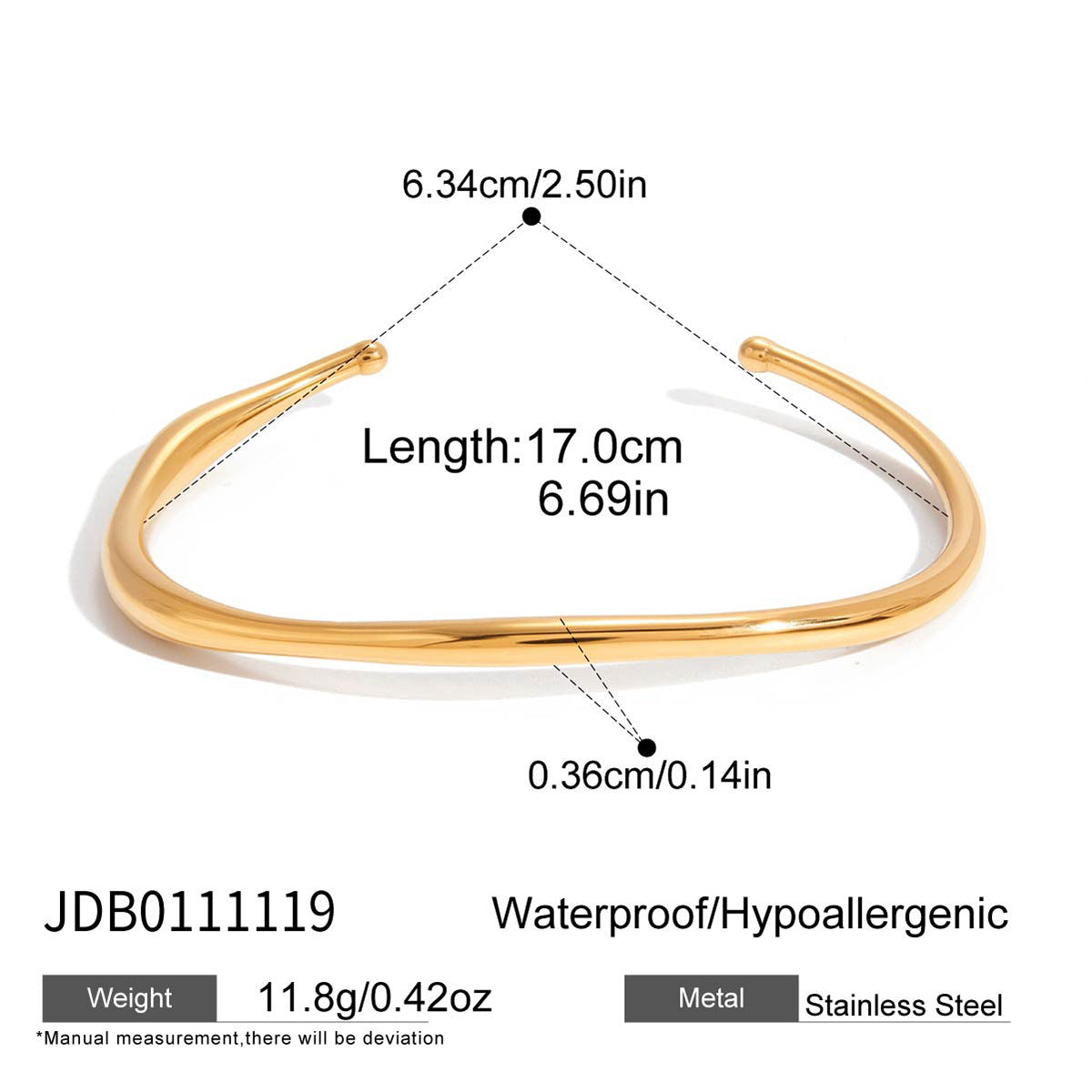 Pulsera de Acero Inoxidable Irregular de Diseño Moderno con Acabado Chapado para Mujer, Brazalete Abierto Apilable