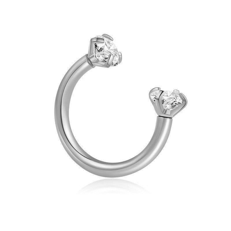 Fashion OL Style Horseshoe-Shaped Titanium Alloy Nose Stud with Polished Finish and Cubic Zirconia Inlay for Unisex Piercing