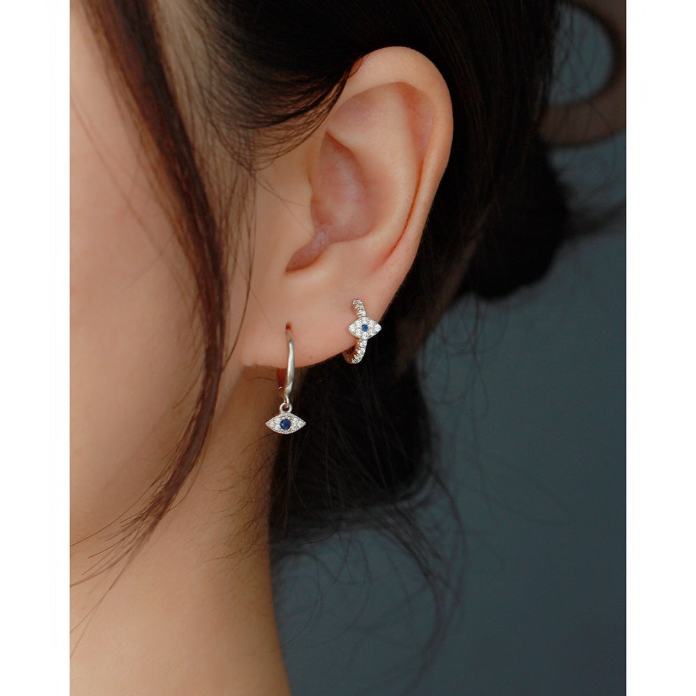 Orecchini a cerchio da donna in argento Sterling 925 stile streetwear con diamante intarsiato a occhio di Allah