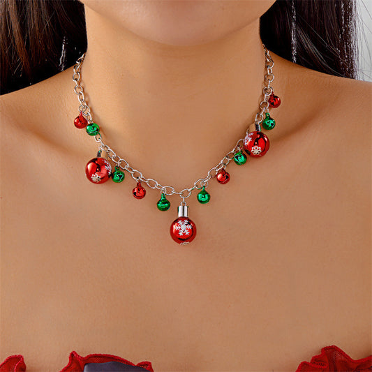 Collar de moda navideño para mujer con dije acrílico de campana, base de aleación de zinc, acabado galvanizado, cadena O, motivos festivos de copos de nieve y renos