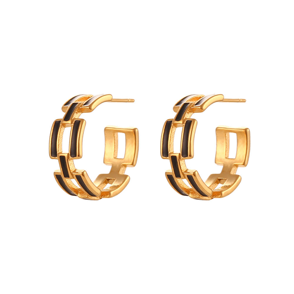 Orecchini da donna smaltati geometrici vintage minimalisti con traforo in acciaio inossidabile placcato oro 18K