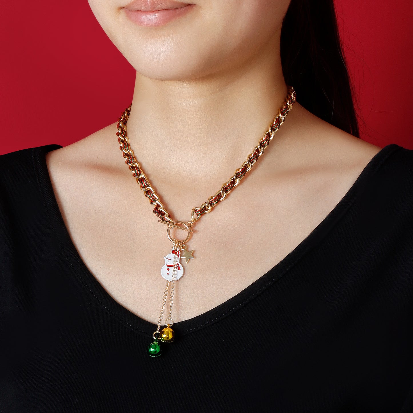 Collana con pendente a campana di Natale da donna in lega con design geometrico e animale del cartone animato, placcata in rodio, gioiello festivo minimalista