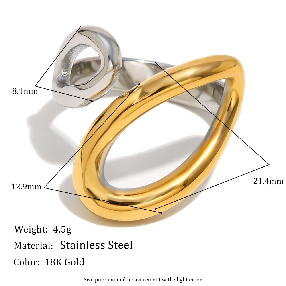 Minimalist Geometric Two-Tone Stainless Steel Ring with 18K Gold Plating for Women