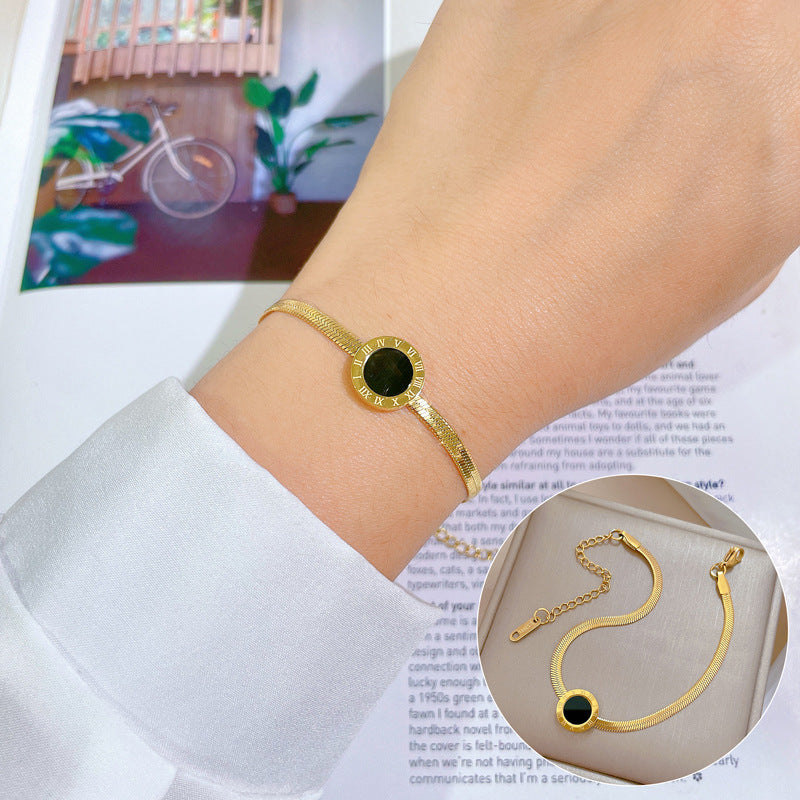 Bracciale Minimalista Geometrico Placcato in Acciaio al Titanio per Donna e Uomo con Design Numeri Romani Gioielli Eleganti di Lusso